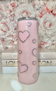 20oz SS Pink Hearts & Pink Rhinestones Tumbler