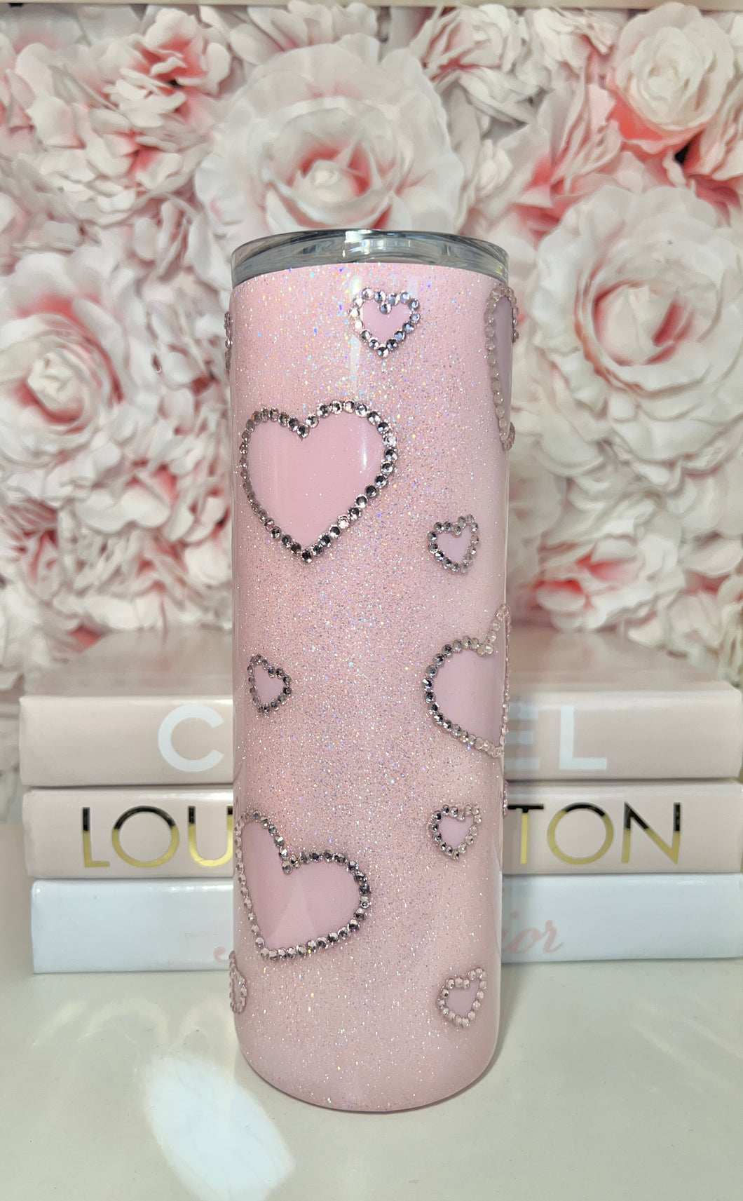 20oz SS Pink Hearts & Pink Rhinestones Tumbler
