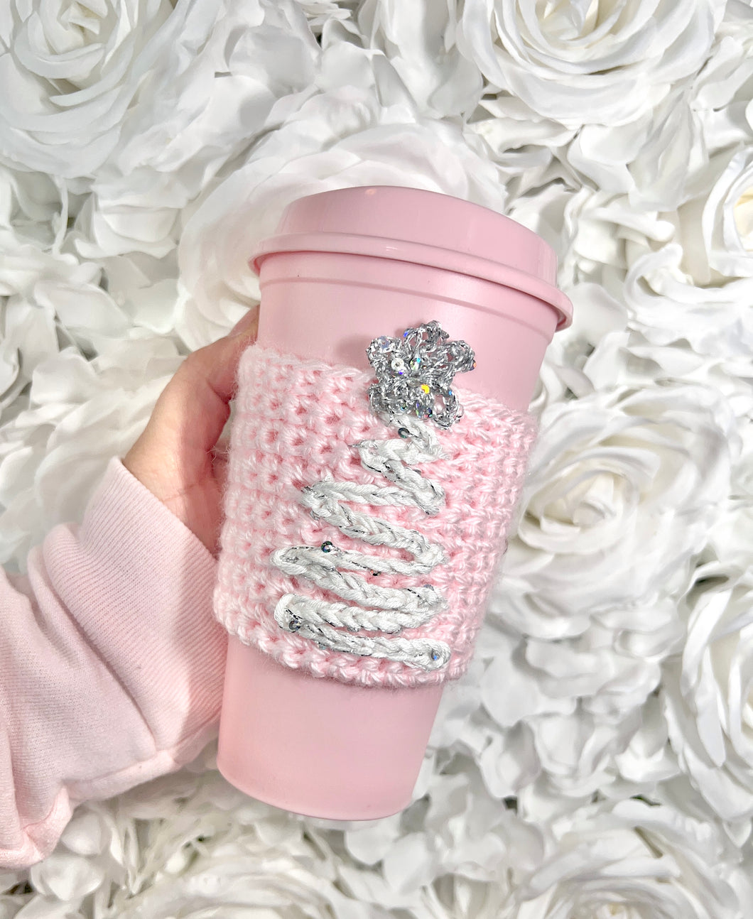 * Crocheted Silver Tree Cup Cozy*
