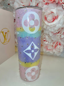 20oz SS ombre pastel Tumbler embellished with Luxe Rhinestones