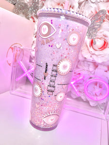 24 oz Acrylic Evil eye hearts tumbler