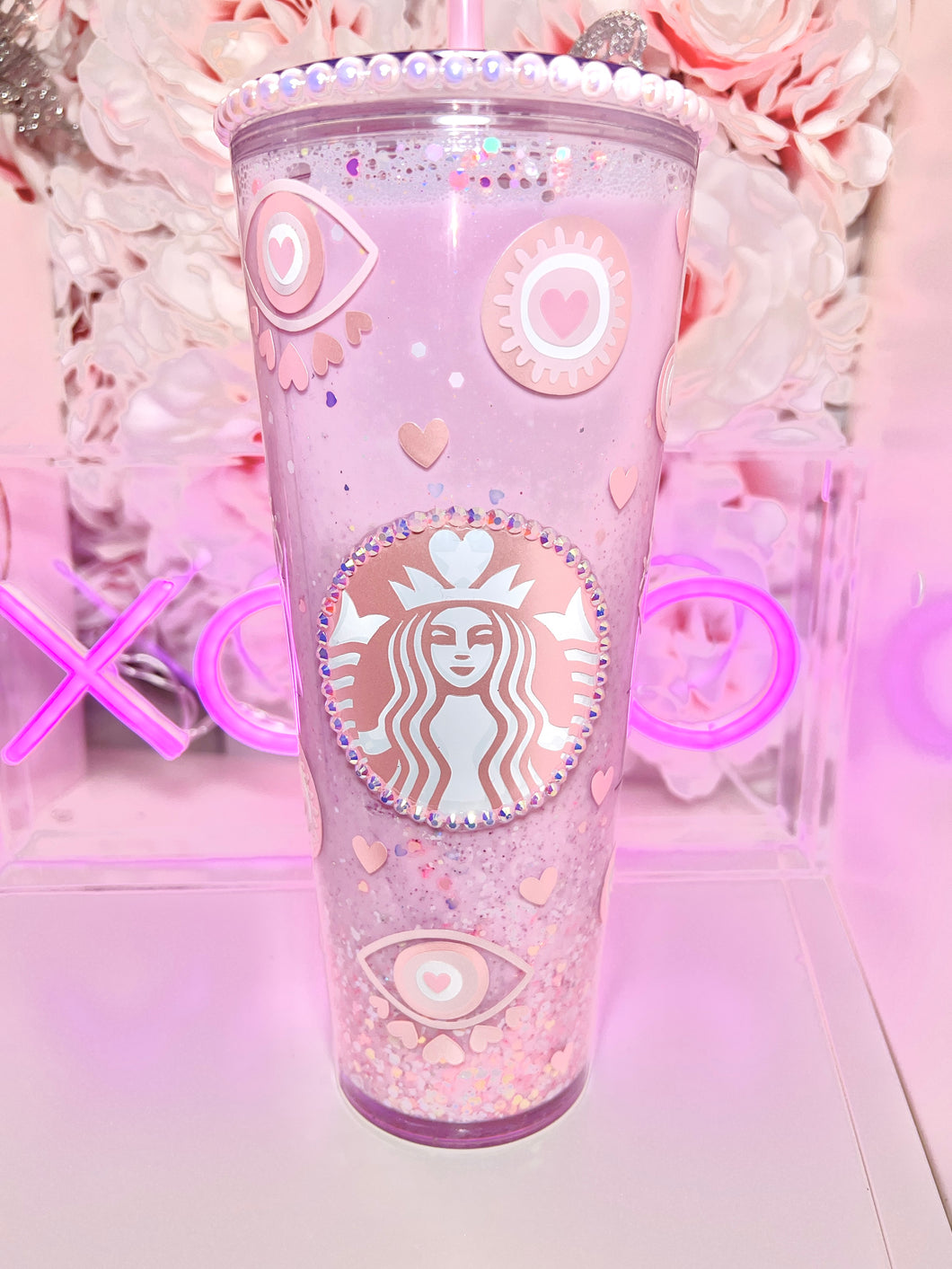24 oz Acrylic Evil eye hearts tumbler