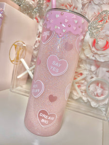 20oz Stainless Steel Vday Pink drip /Pink hearts tumbler
