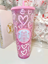 Load image into Gallery viewer, 24oz Acrylic ombré hearts tumbler
