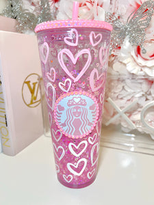 24oz Acrylic ombré hearts tumbler