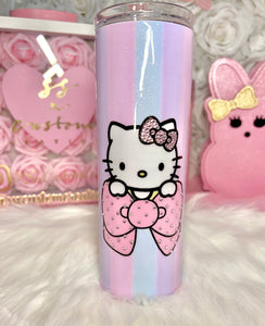 Kitty bow tumbler with Pastel Stripes