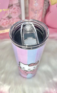 Kitty bow tumbler with Pastel Stripes