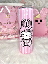 Load image into Gallery viewer, Kitty-Bunny Tumbler on Pink Stripes and Hearts
