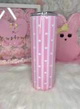 Load image into Gallery viewer, Kitty-Bunny Tumbler on Pink Stripes and Hearts
