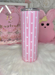Kitty-Bunny Tumbler on Pink Stripes and Hearts