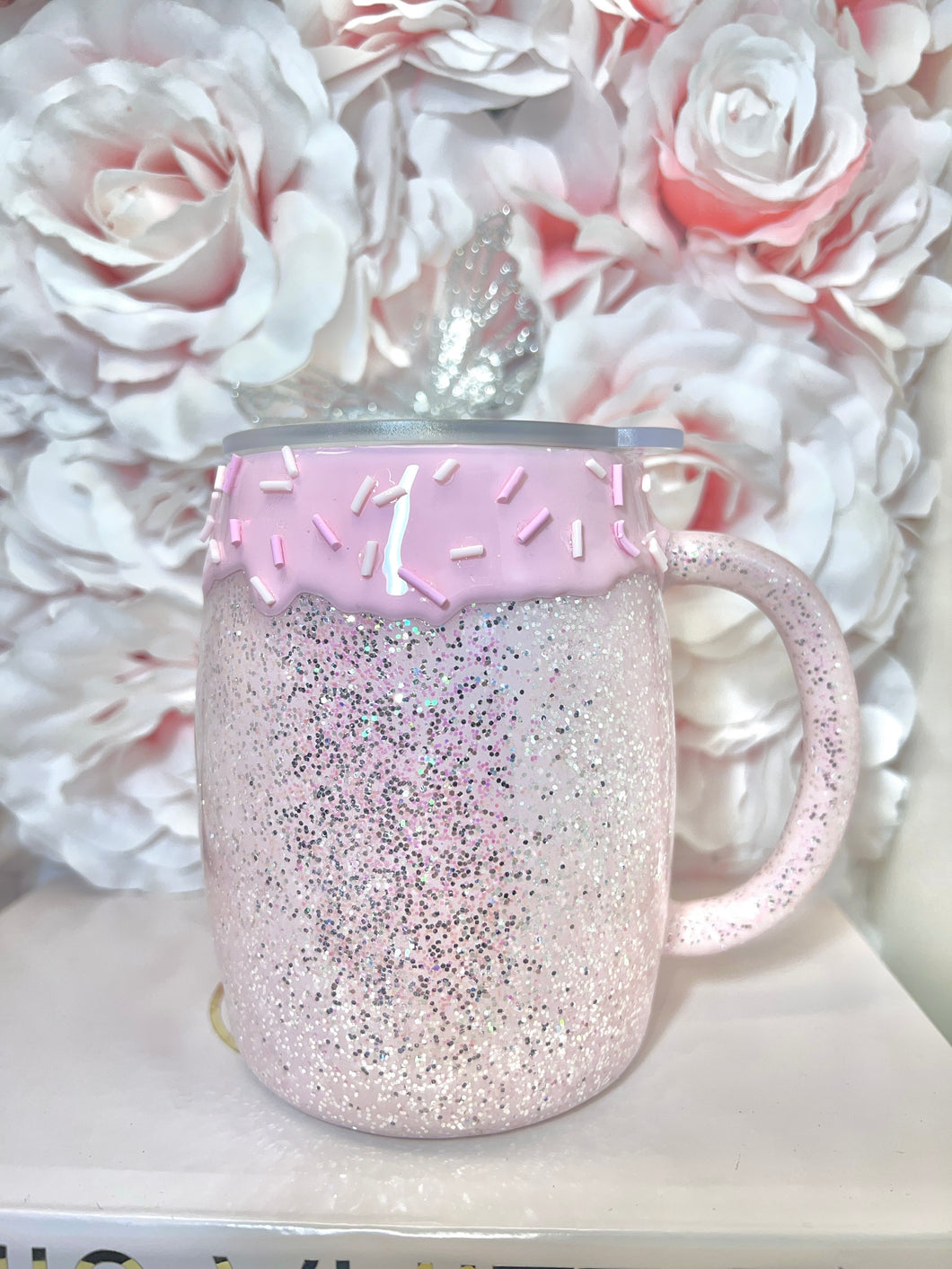 Pink Glittered , Sprinkle drip 14oz Stainless Steel Mug