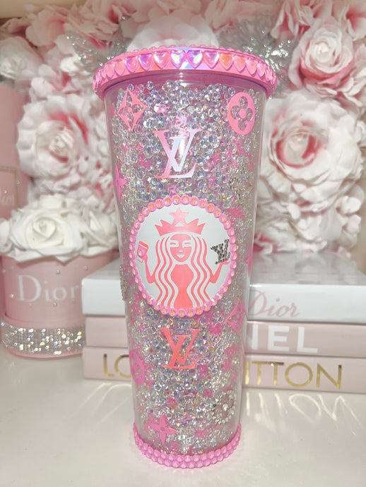 Starbucks Concha snow globe w/ Rhinestoned top tumbler and straw