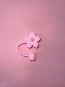 Silicone Pink Cherry Blossom flower straw cap