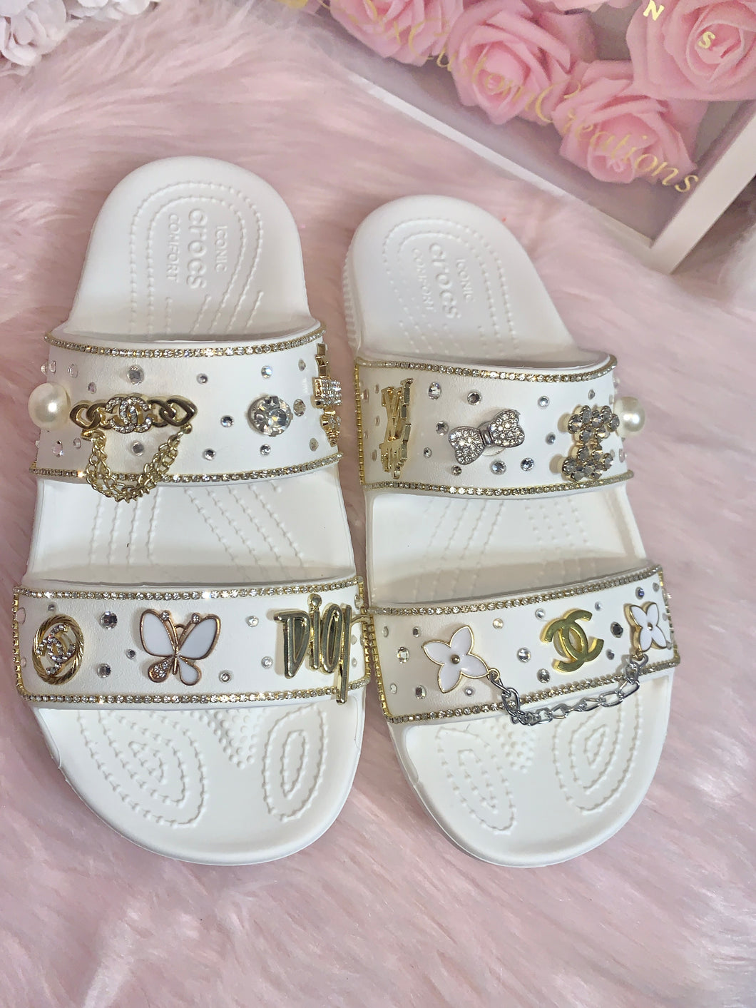 White GLAM CROC sandals size 7