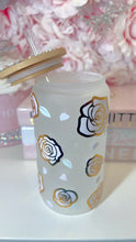 Load and play video in Gallery viewer, ROSES 16oz Frosted glass, bamboo lid ,  COLOR CHANGING tumbler
