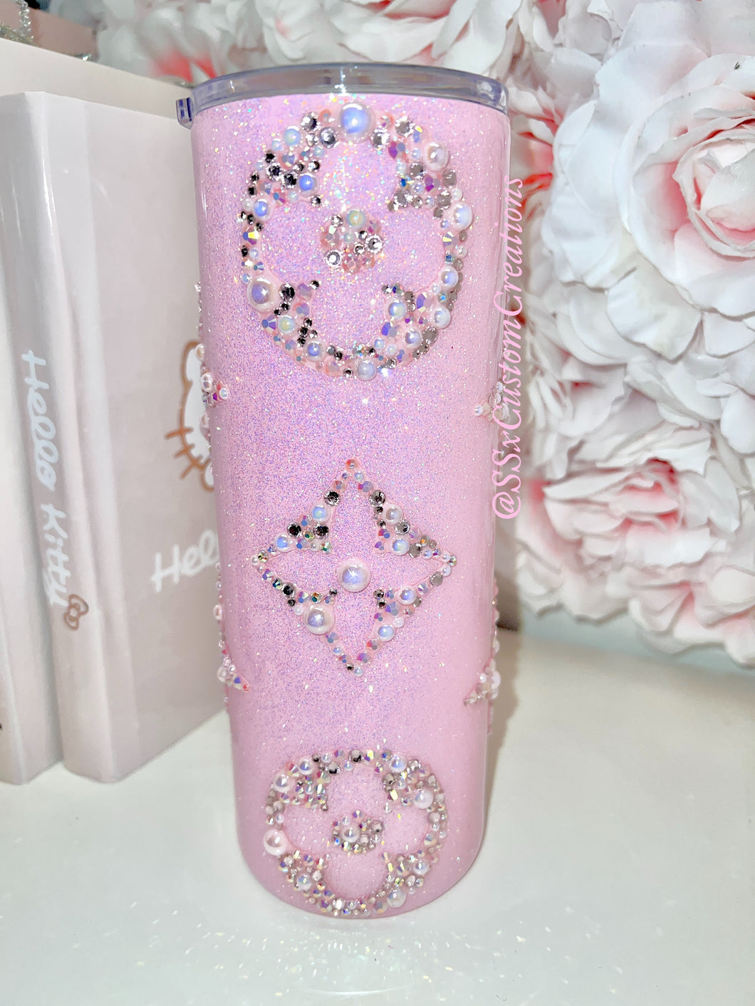 20oz SS Pink Tumbler with pearls/rhinestones.