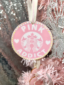 Starbucks PINK ADDICT round ornament
