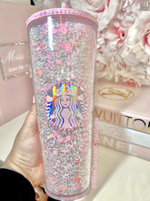 Load image into Gallery viewer, 24oz Acrylic Jelly Rhinestone/HEART glitter filled tumbler
