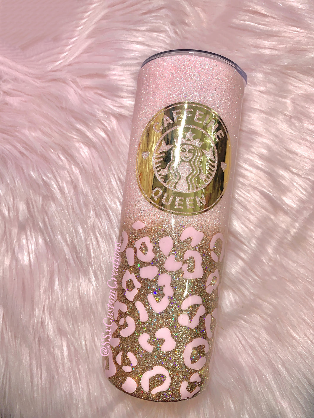 20oz Stainless Steel CAFFEINE QUEEN leopard spot tumbler