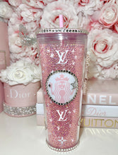 Load image into Gallery viewer, 24oz Acrylic Pink Jelly Rhinestone filled tumbler

