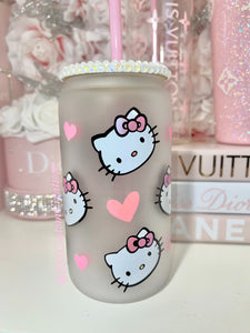 16oz Frosted Glass Kitty Tumbler