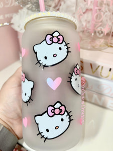 16oz Frosted Glass Kitty Tumbler