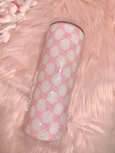 20oz Stainless Steel GG White Pink glittered tumbler