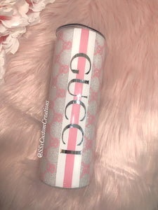 20oz Stainless Steel GG White Pink glittered tumbler
