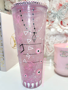 24oz Pink evil eye Snow Globe tumbler