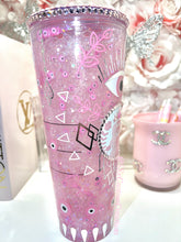 Load image into Gallery viewer, 24oz Pink evil eye Snow Globe tumbler
