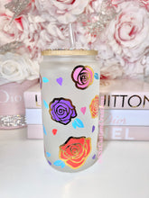 Load image into Gallery viewer, ROSES 16oz Frosted glass, bamboo lid ,  COLOR CHANGING tumbler
