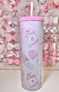 20oz Stainless Steel, Bling lid, pink sweater Tumbler with bow topper