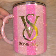 Load image into Gallery viewer, Pink Striped BOMBSHELL stainless steel 12 oz mug

