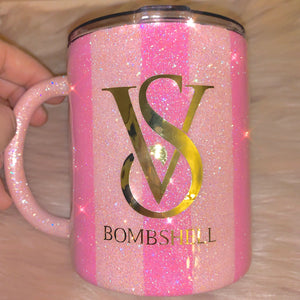 Pink Striped BOMBSHELL stainless steel 12 oz mug