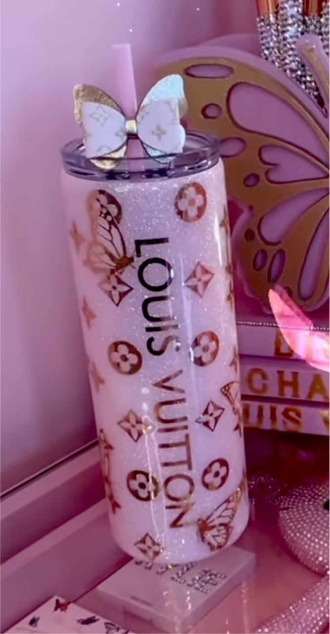 20oz Skinny stainless steel GOLD/PINK Butterfly tumbler
