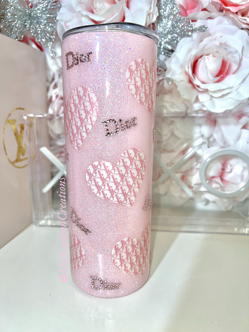 20oz SS pink hearts and rhinestones