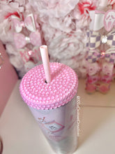 Load image into Gallery viewer, 20oz Stainless Steel, Bling lid, pink sweater Tumbler with bow topper
