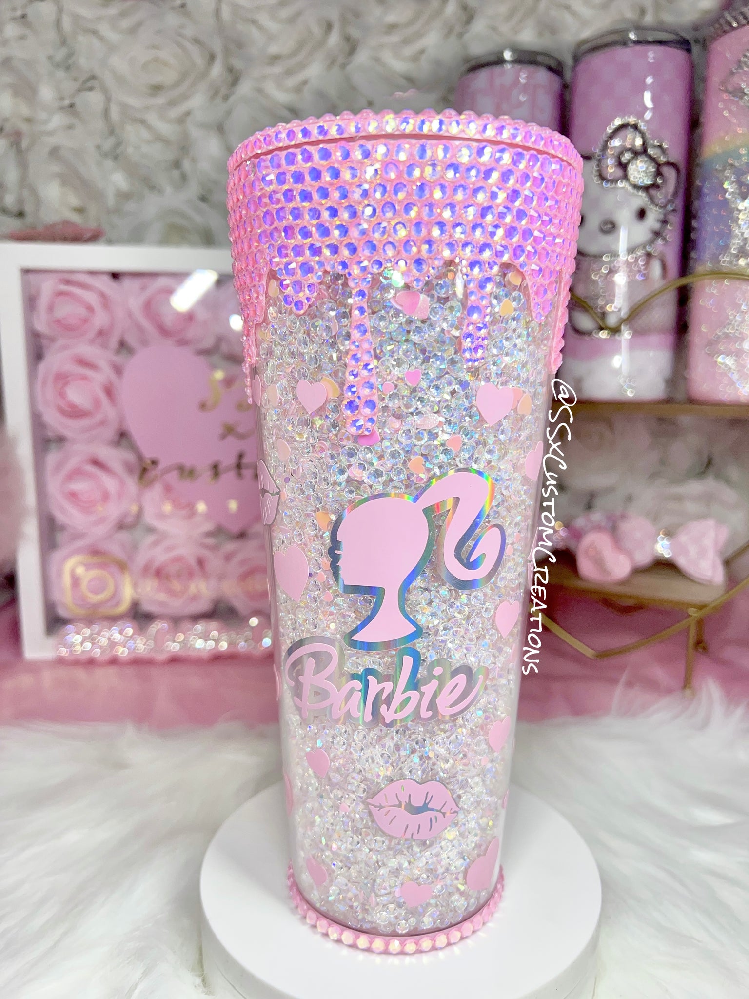 24oz Acrylic , rhinestone filled L.V. glitter Tumbler